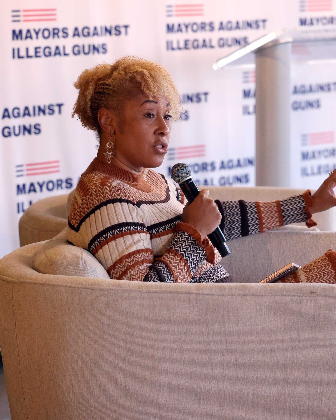 Shantay Jackson speaking at a Mayors Against Illegal Guns convening